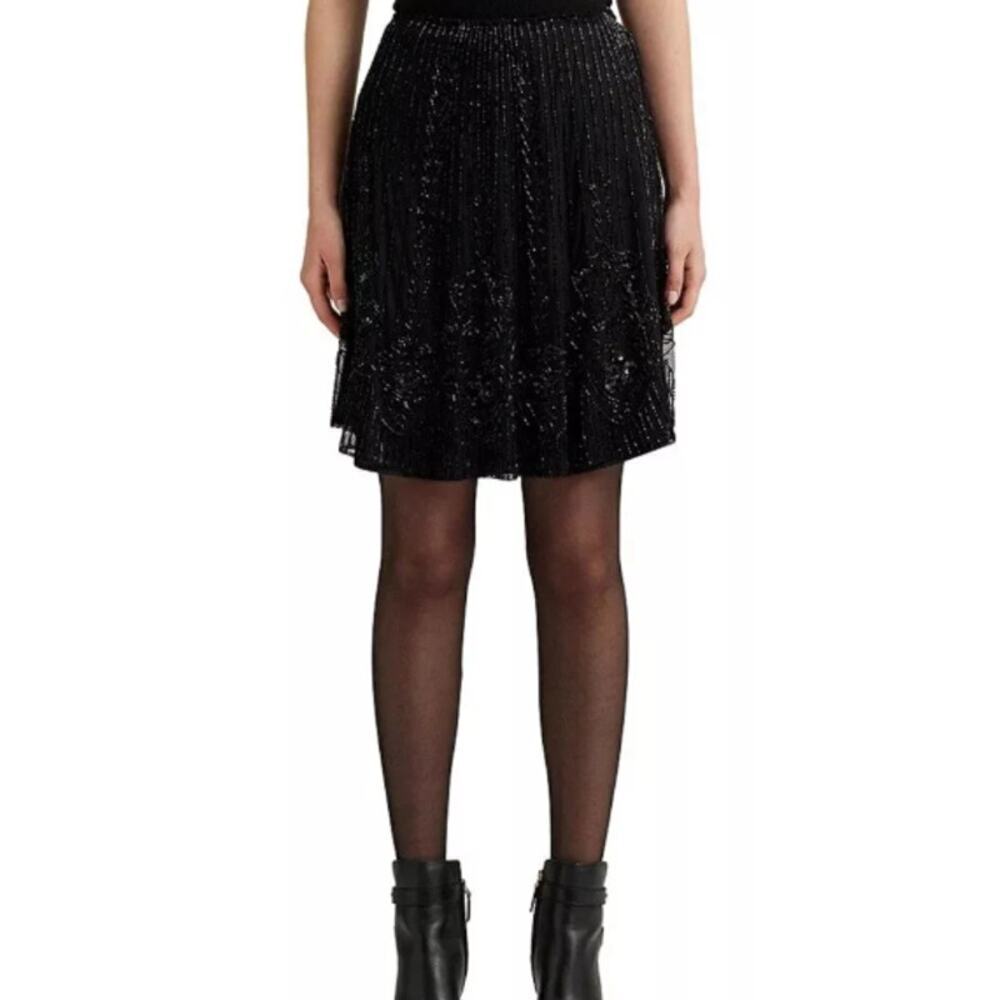 Lauren Ralph Lauren Woman’s Black Lrl Holiday Beaded Mesh A-Line Skirt Size 6